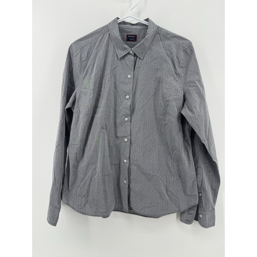 UNTUCKit Womens Size 12 Button Up Top Shirt Check Long Sleeve Gray Geo Print
